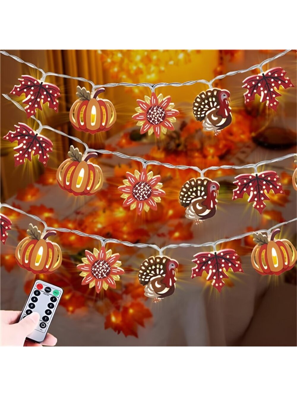 20 LED Maple Leaf Pumpkin Turkey Fall Lights, Battery Operated